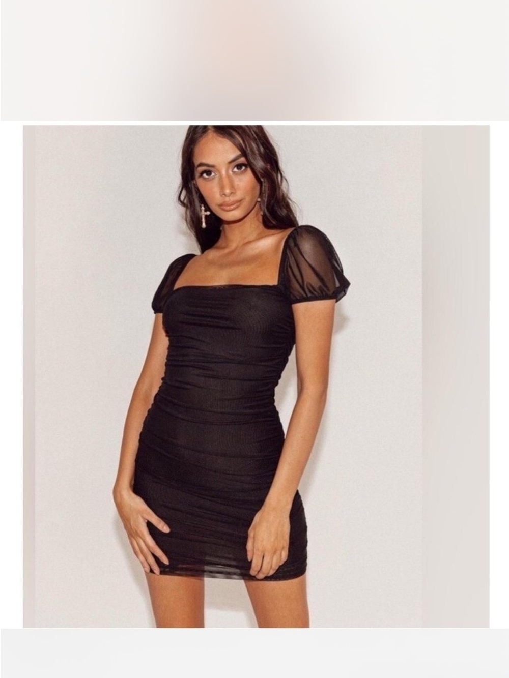 Princess Polly Black Sheer Puff Sleeve Mini Dress